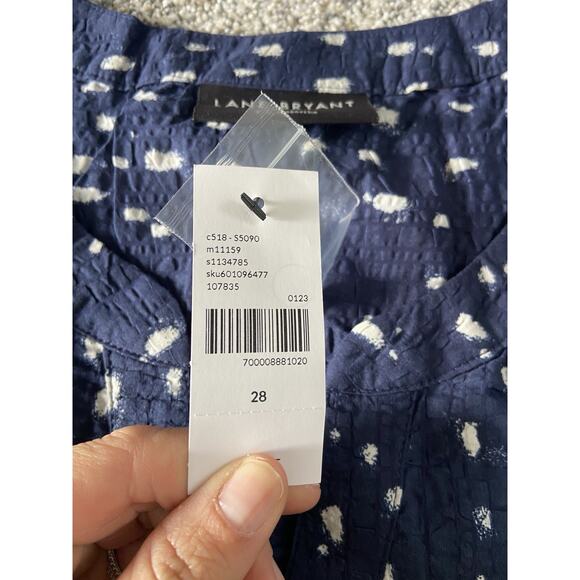 Women's Lane Bryant Size 28 Navy Blue Blouse NWT Boho Coastal Romantic Beachy - Picture 4 of 7